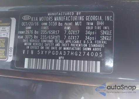 2017 Kia Sorento 2.4L Lx from USA, damaged, VIN 5XYPGDA37HG274005